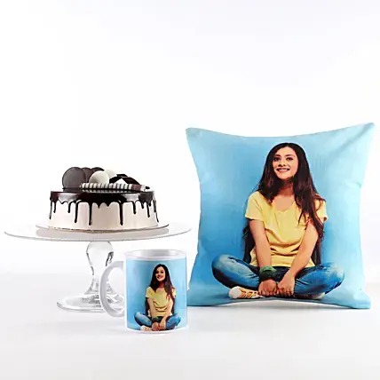 Photo Cushion Mug & Chocolate Cake Combo