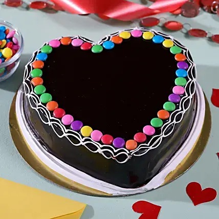 Heart Shape with Gems Chocolate Cake Half Kg