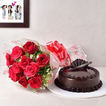 Chocolate Truffle Cake with Red Roses