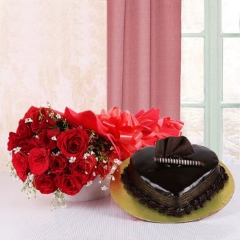 Chocolate Truffle Cake and Red Roses