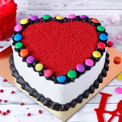 Gems Red heart Velvet Cake