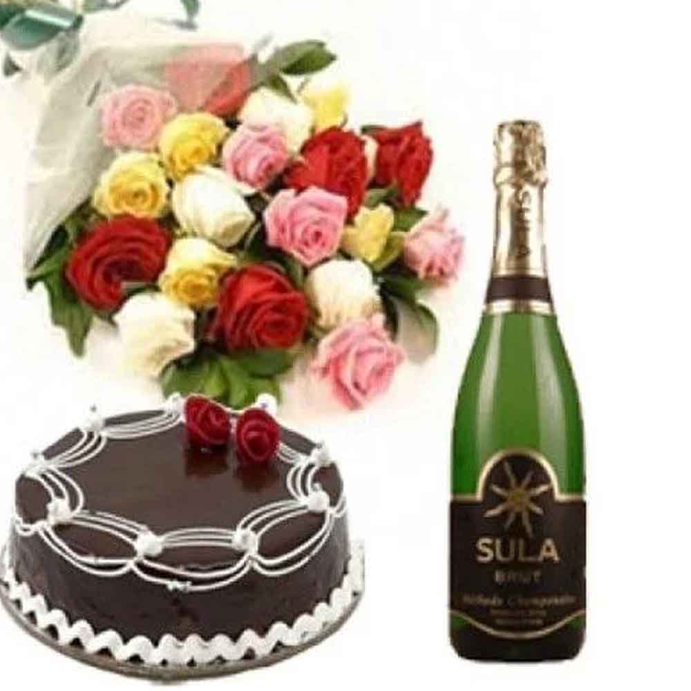Mix Roses with Cake and Champagne