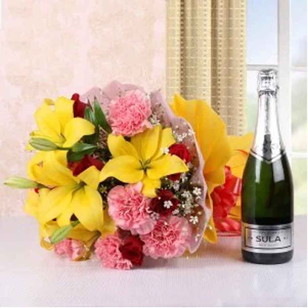 Champagne with Mix Flowers
