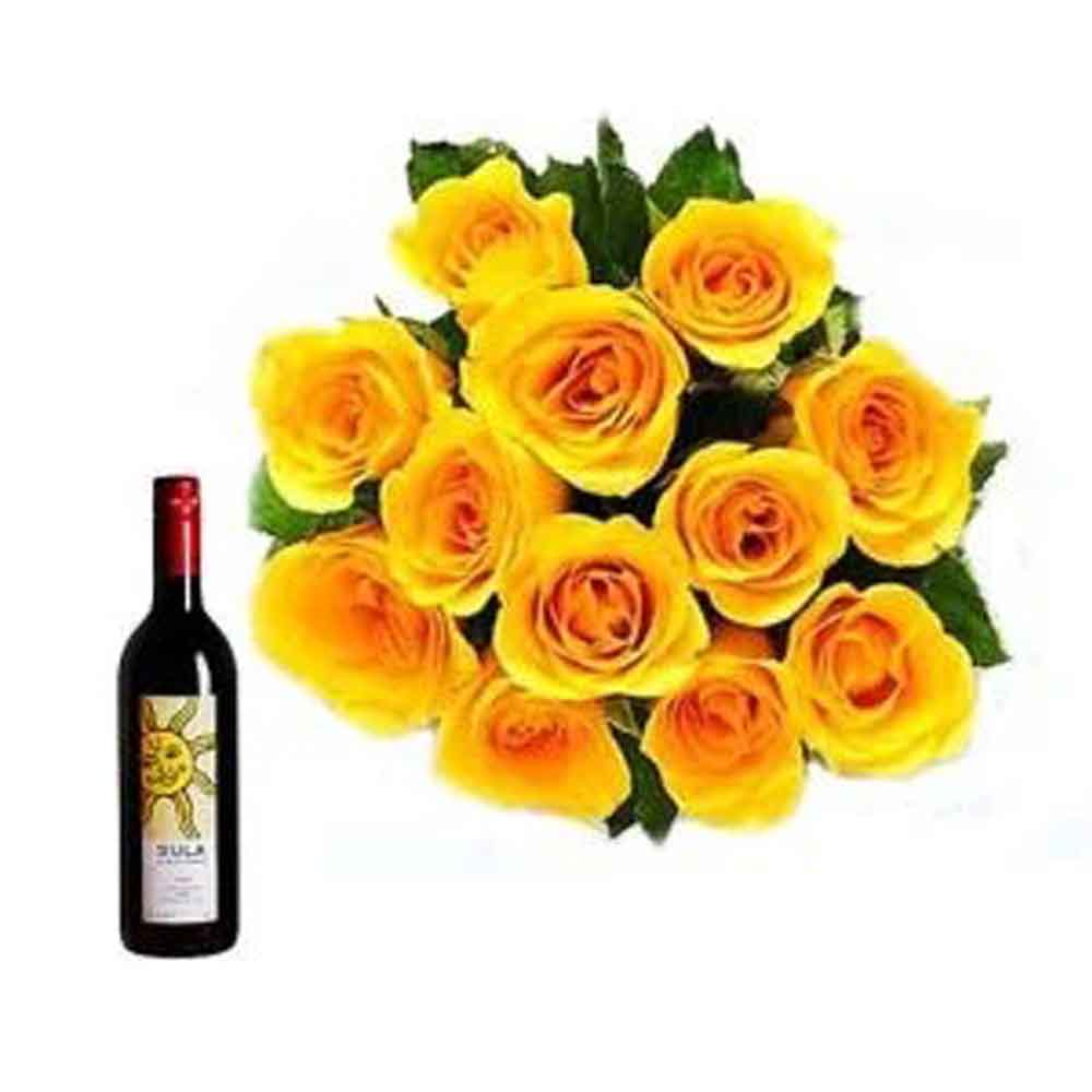 Yellow Roses with Sula Wine