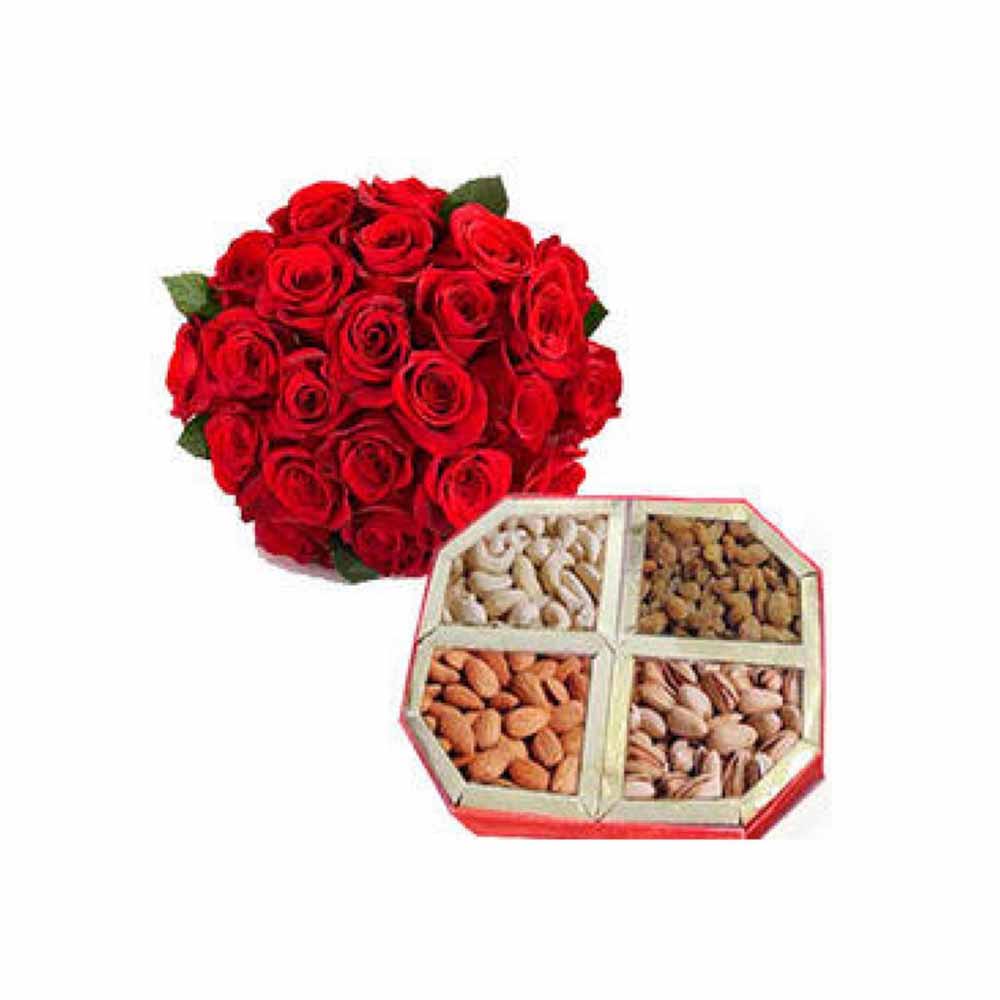 25 Red Roses with Dry Fruits