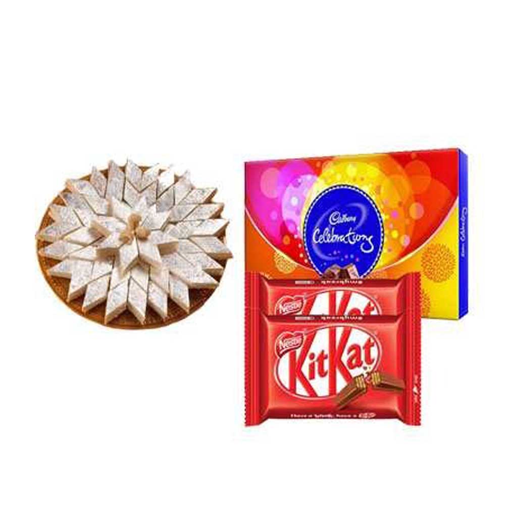 Kaju Katli with Cadbury Celebration and Kitkat