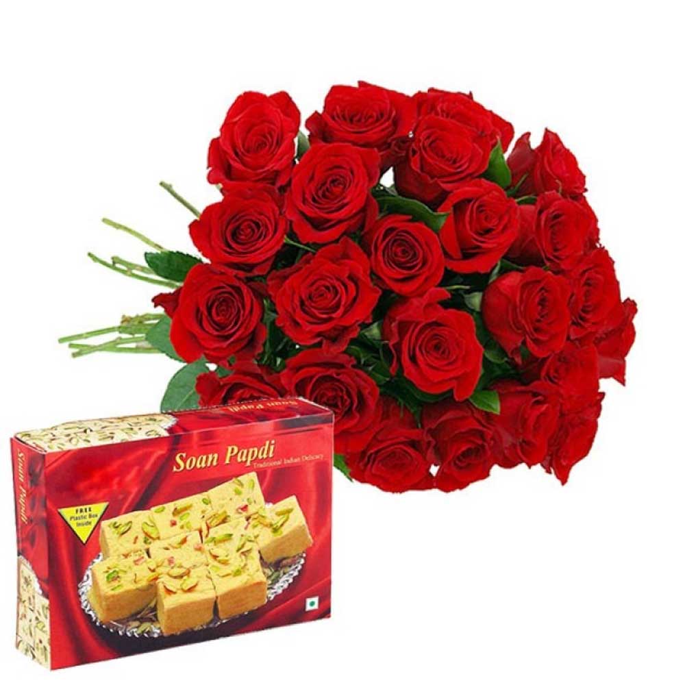 Red Roses with Soan Papdi