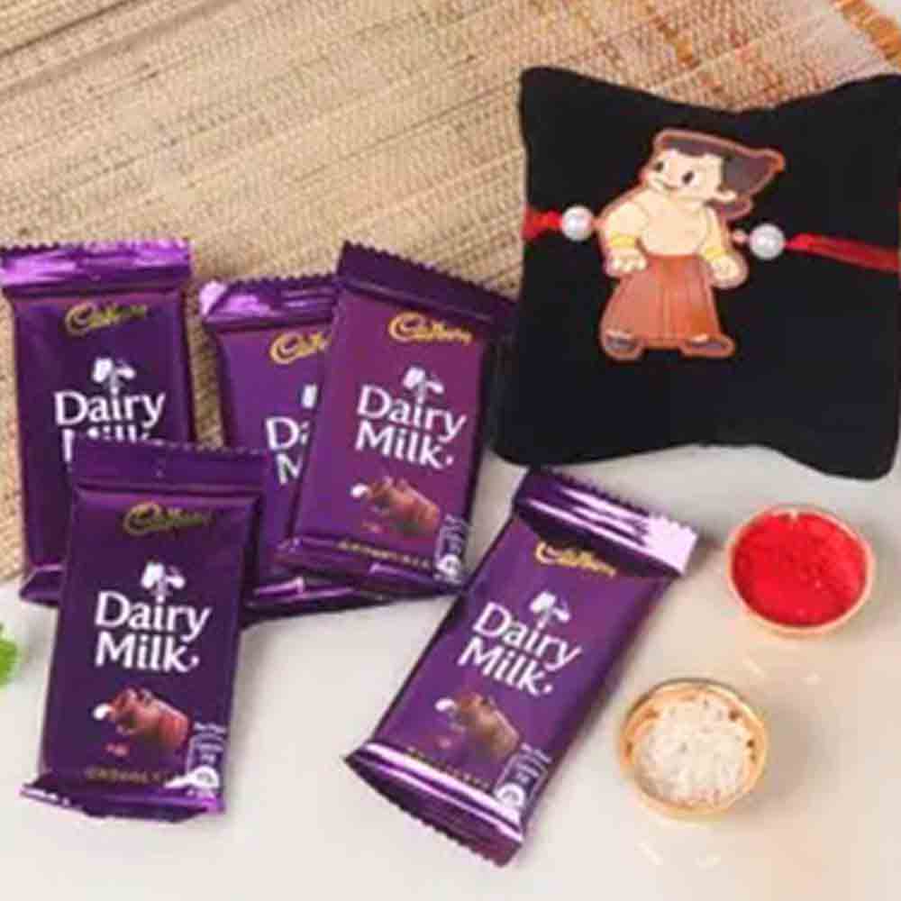 Five Dairy Milk Chocolates With Chota Bheem Rakhi