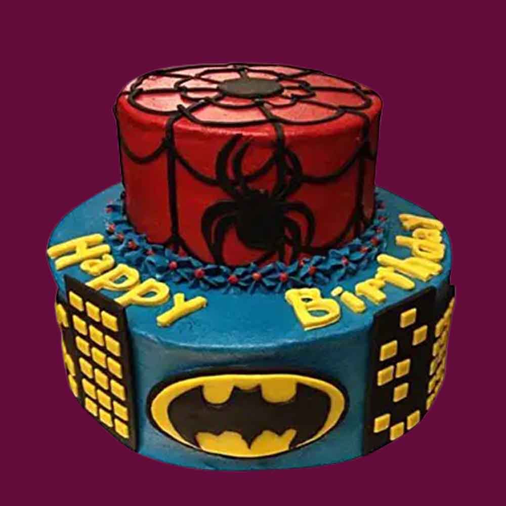 Dual Batman Spiderman Cake