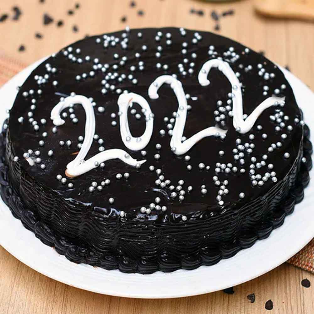 New Year Chocolate Cream Photo Cake