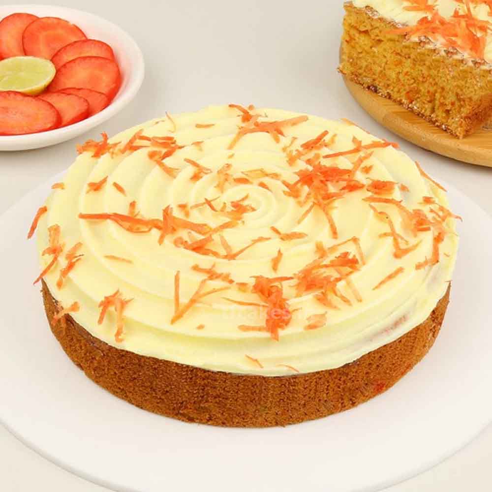 Carrot cake topped with a creamy-cheesy
