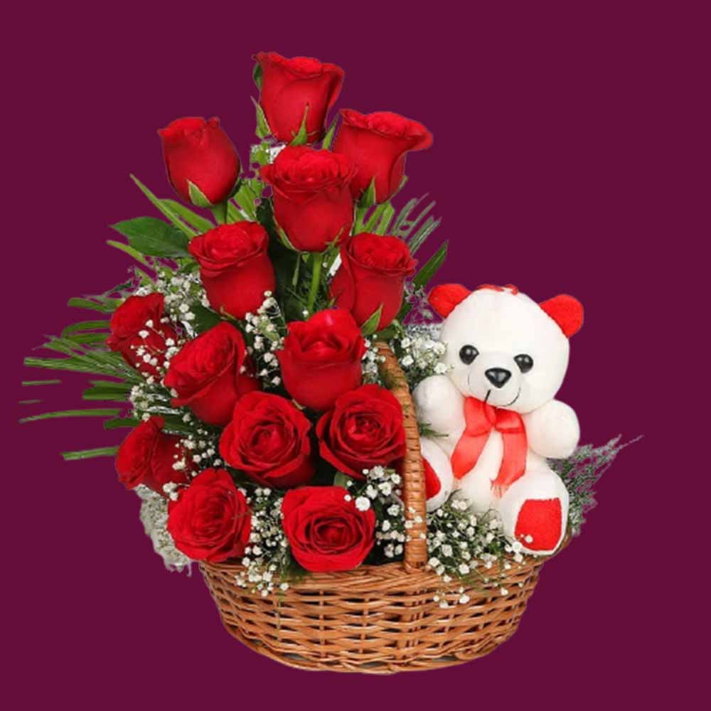Combo REd roses with teddy