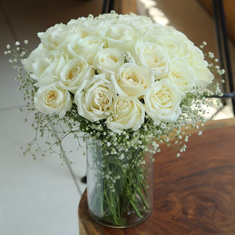 White Roses with vase