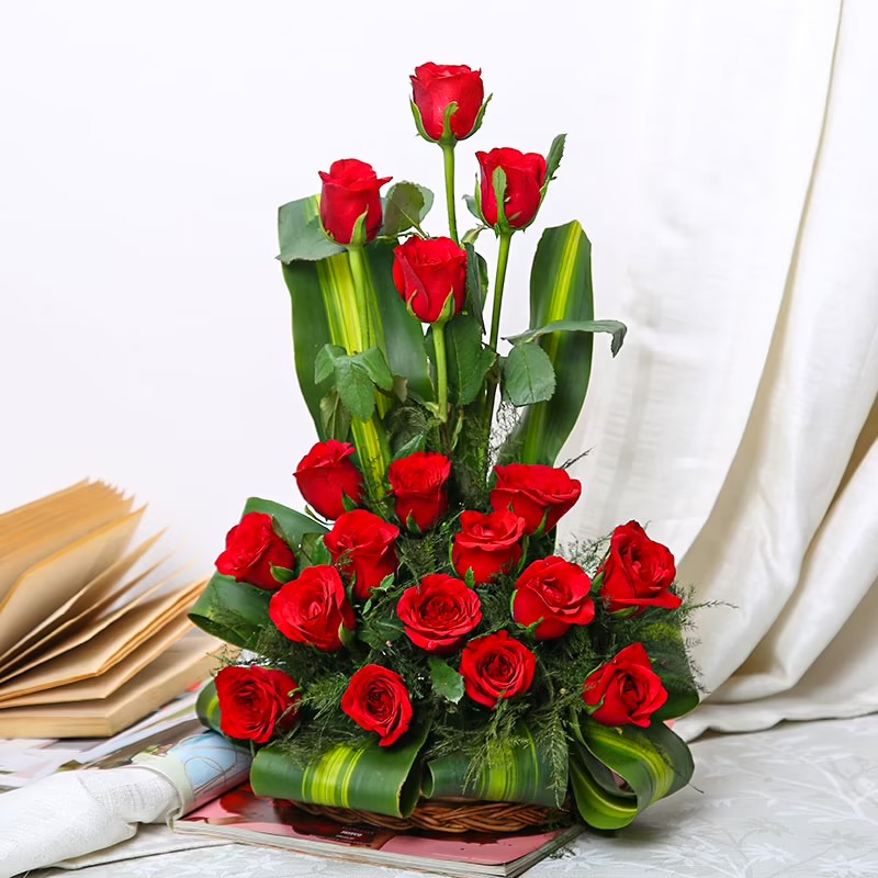 Red Roses with Basket