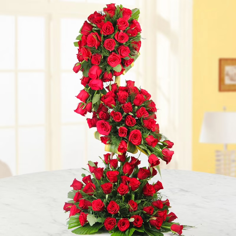 3 feet arrangement of 100 red roses