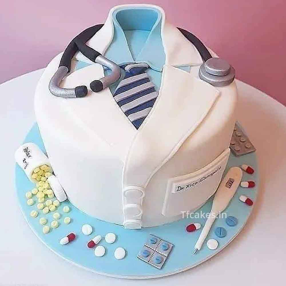 ❤️ Red White Heart Happy Birthday Cake For Doctor Sahab