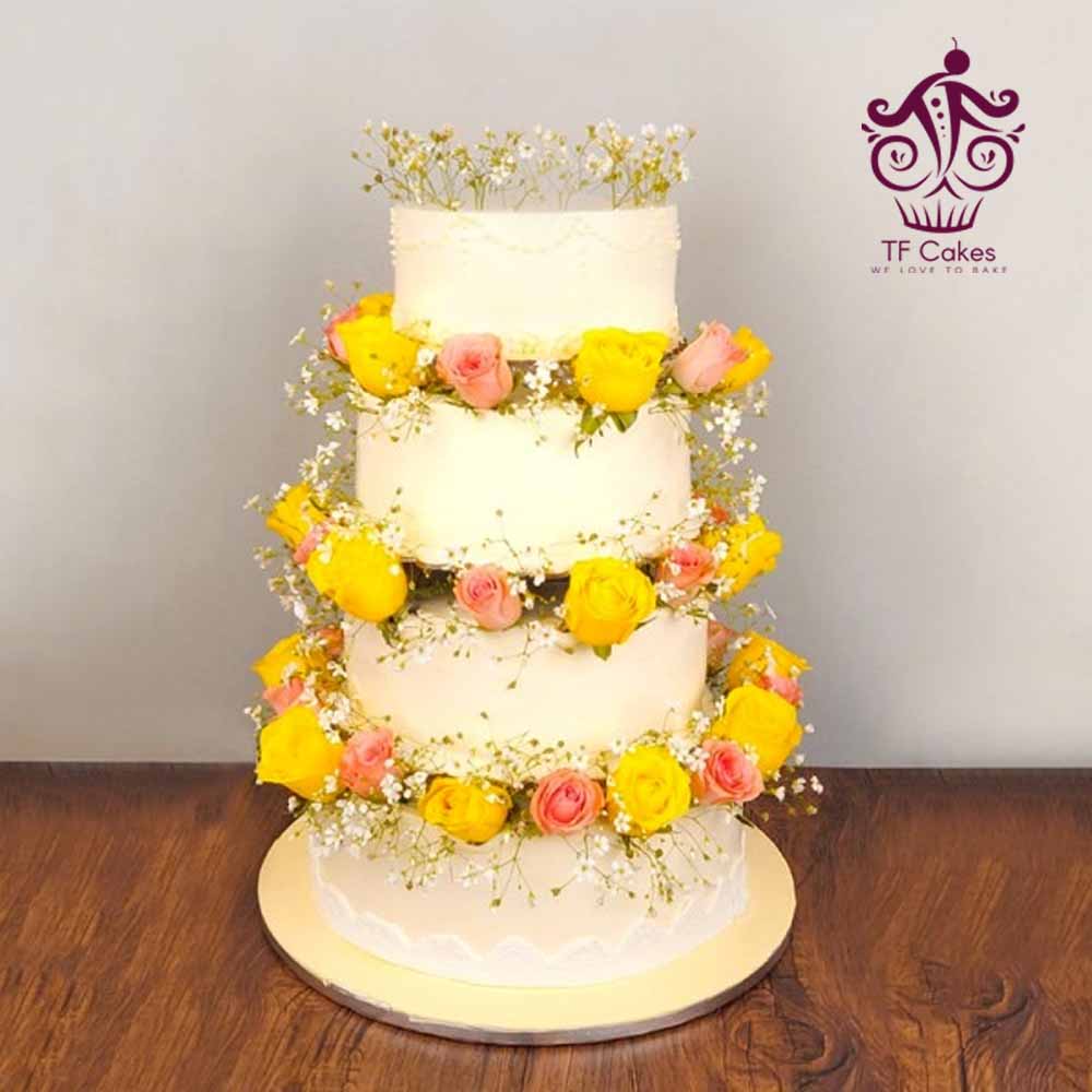 Teal Floral 4 Tier Wedding Cake – Crave by Leena