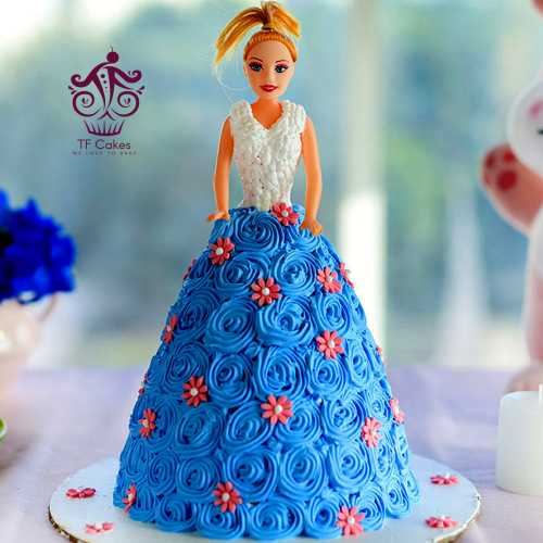 Blue Cream with Red Floral Barbie cake