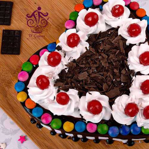 Black forest cake with colorful gems