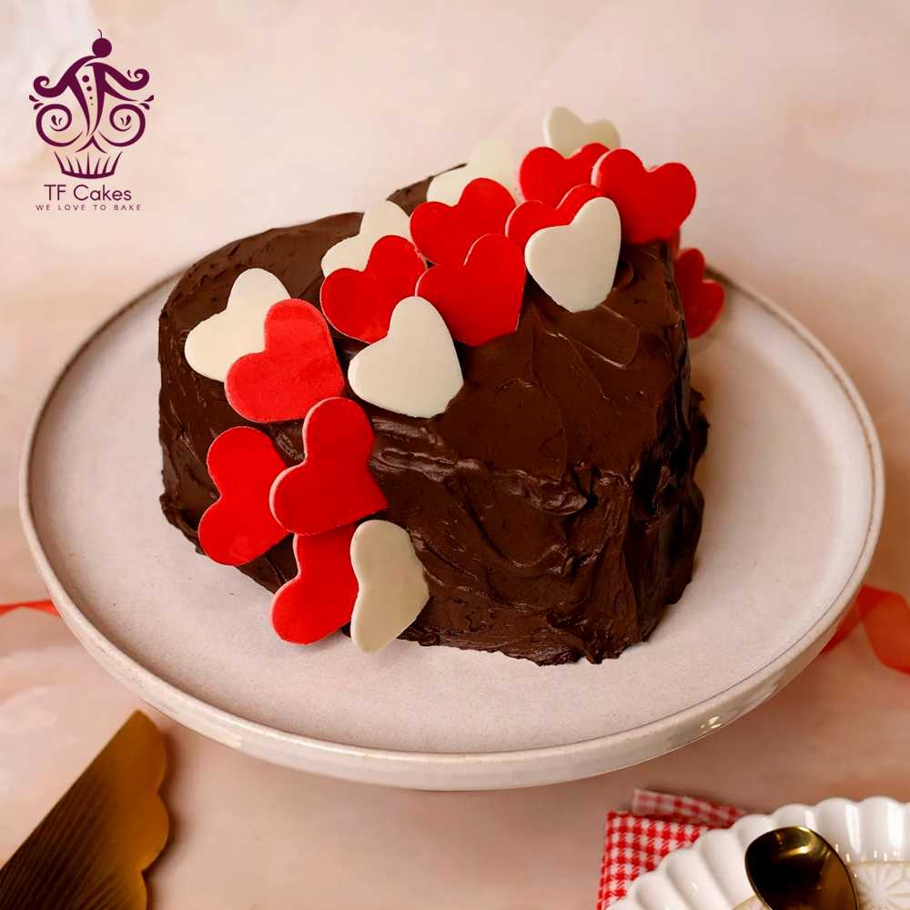 Heart Shape Birthday Cake Covered With Chocolate Glaze Decorated With  Chocolate Fruits Ferrero And Macarons On Top | Medcakes