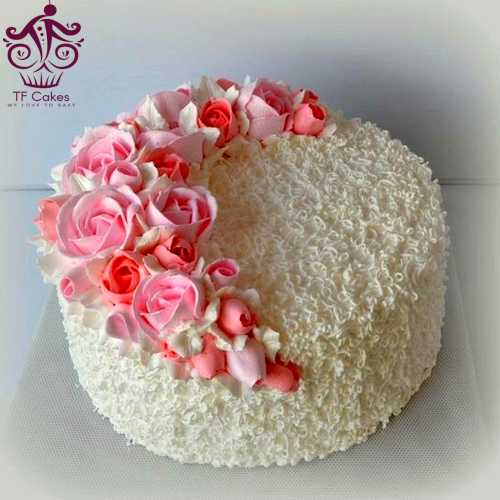 White Forest Cake With Beautiful Roses