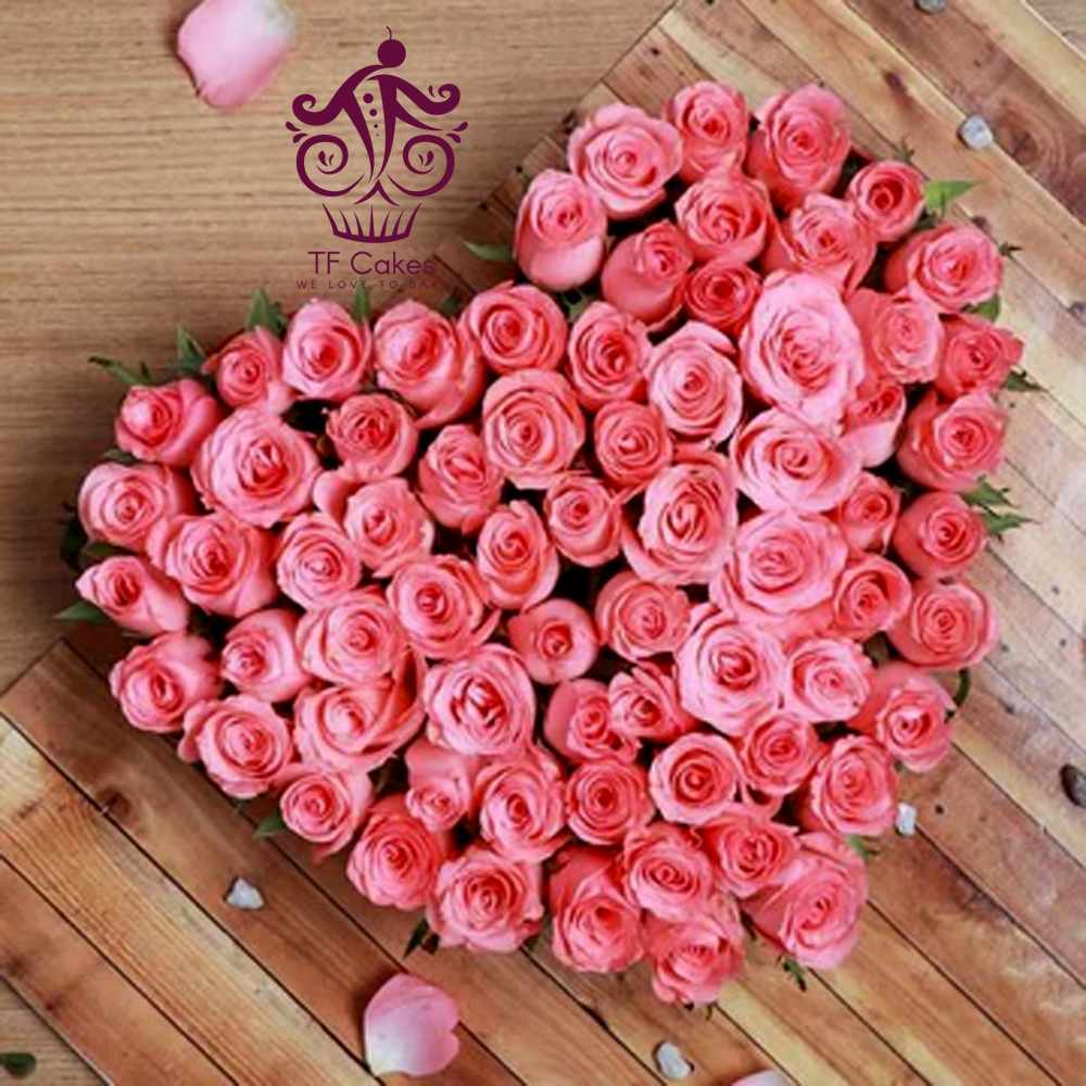 Pink Roses Heart Shape Arrangement