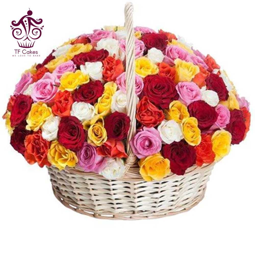 Basket with 100 Mix Roses