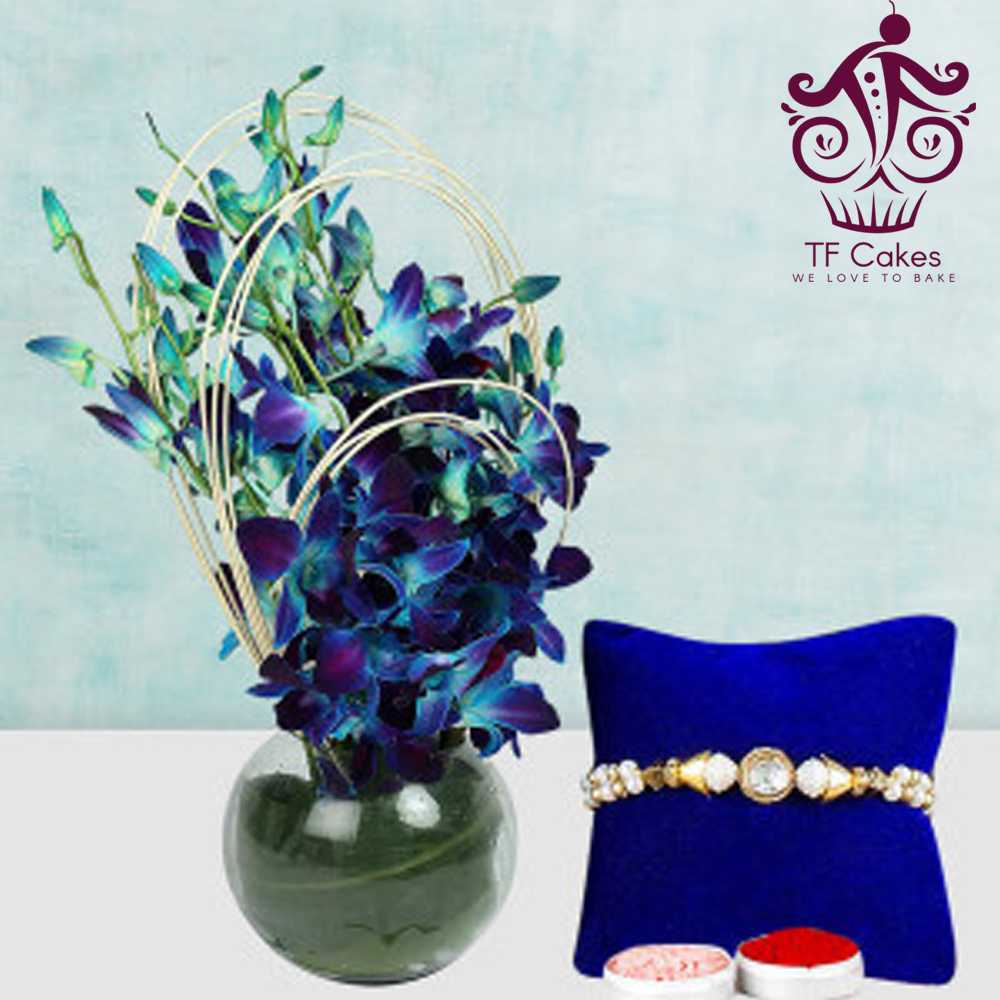 Vase Of Orchid With Rakhi